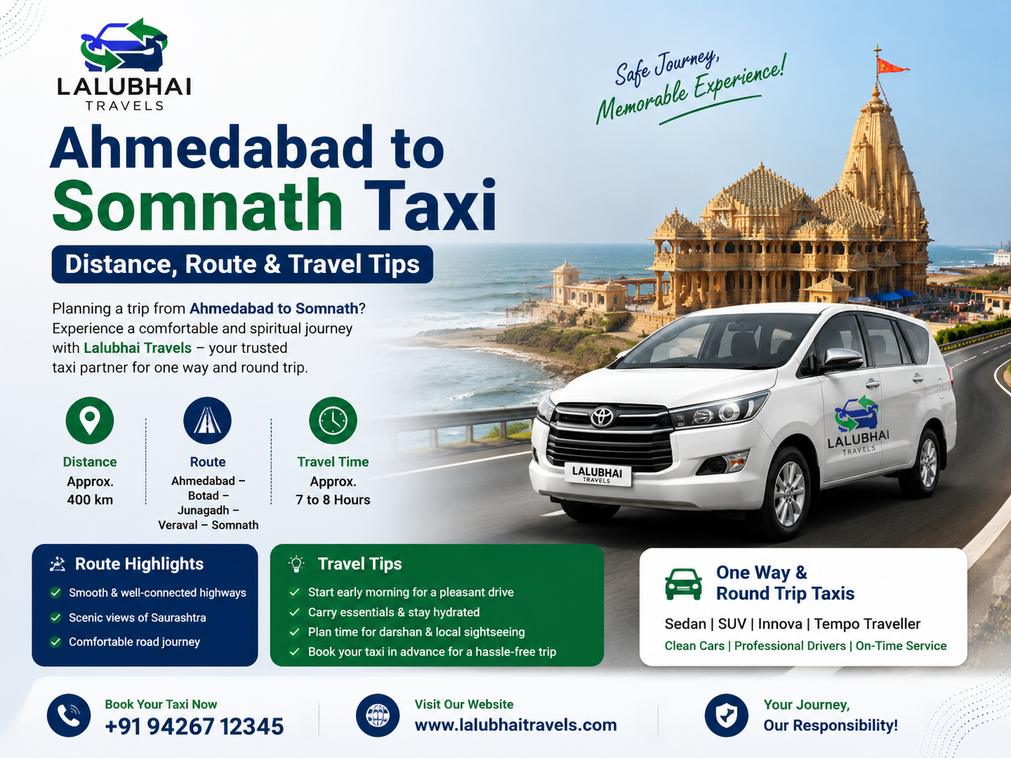 Ahmedabad to Somnath Taxi – Distance, Route & Travel Tips